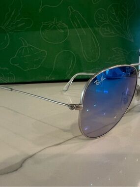 Ray-Ban Silver Frame Sunglasses with Blue Lenses
